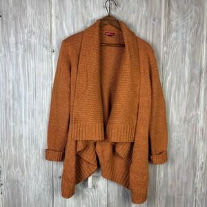Merona Womens Open Front Cardigan Sweater M Wool Blend  Burnt Orange Chunky Cozy